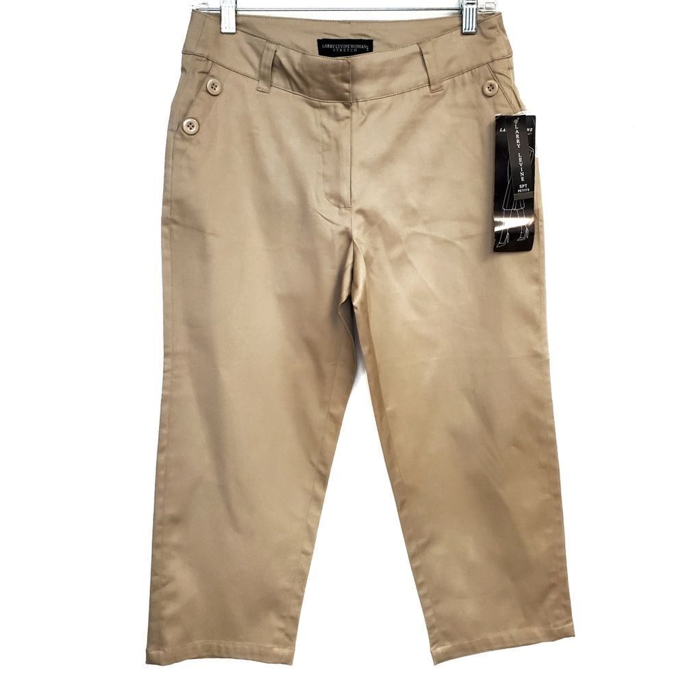 Larry Levine Khaki‎ Cotton Stretch Cropped Pants